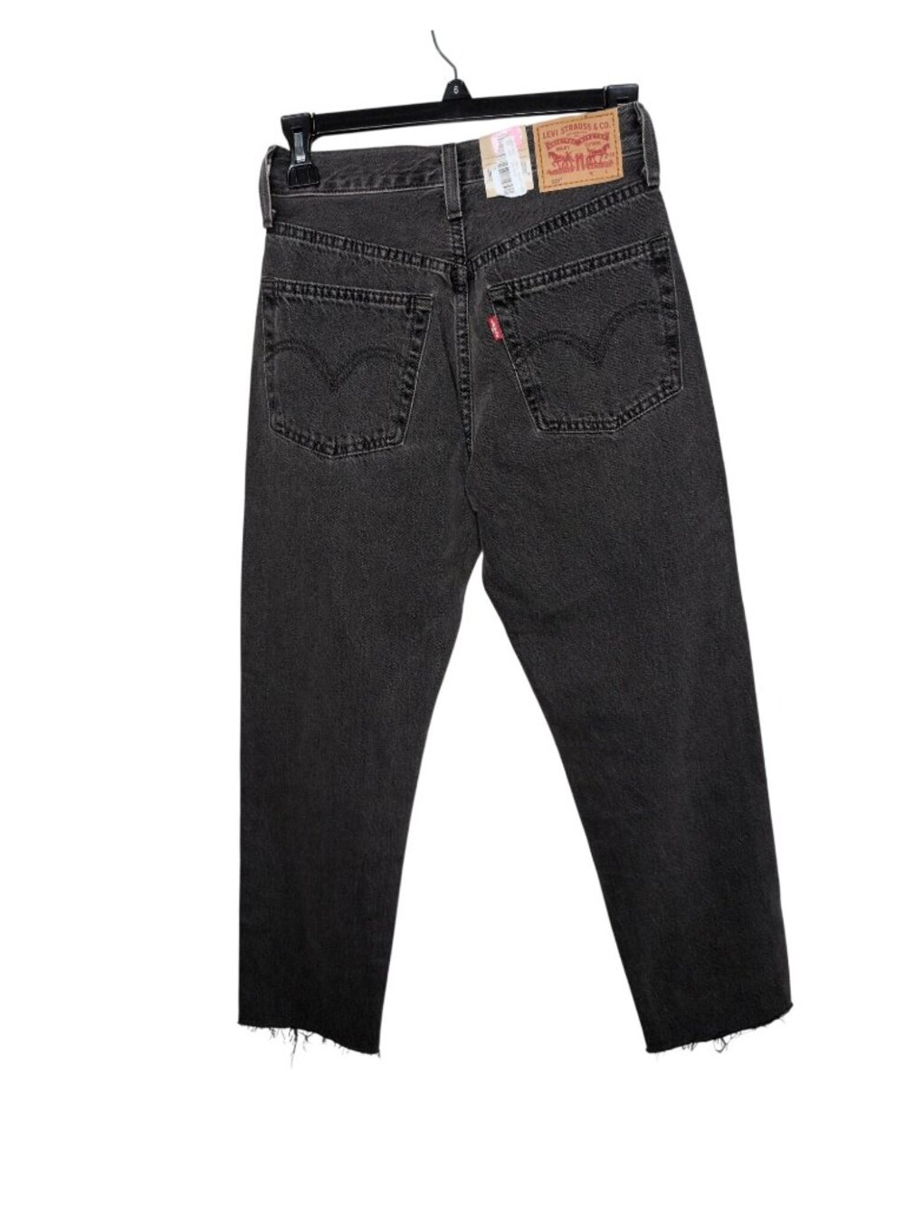Levis 501 Womens Black Cotton Distressed Cropped Jeans W24 L26